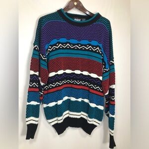 Vintage Lighting Bolt Pullover Colorful Mens Sweater Sz XL Cosby Biggie Style
